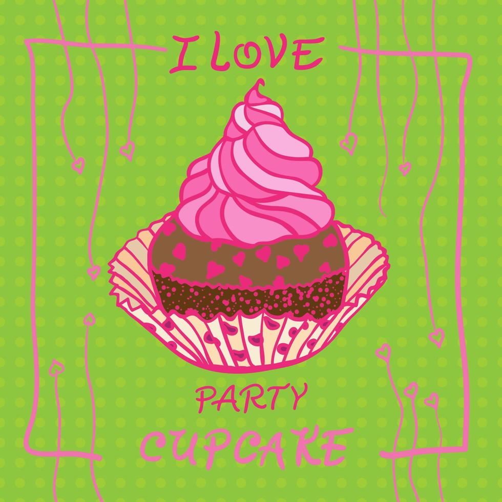 convite desenhado à mão para cartão com cupcakes, melhor para festa café ou restaurante vetor