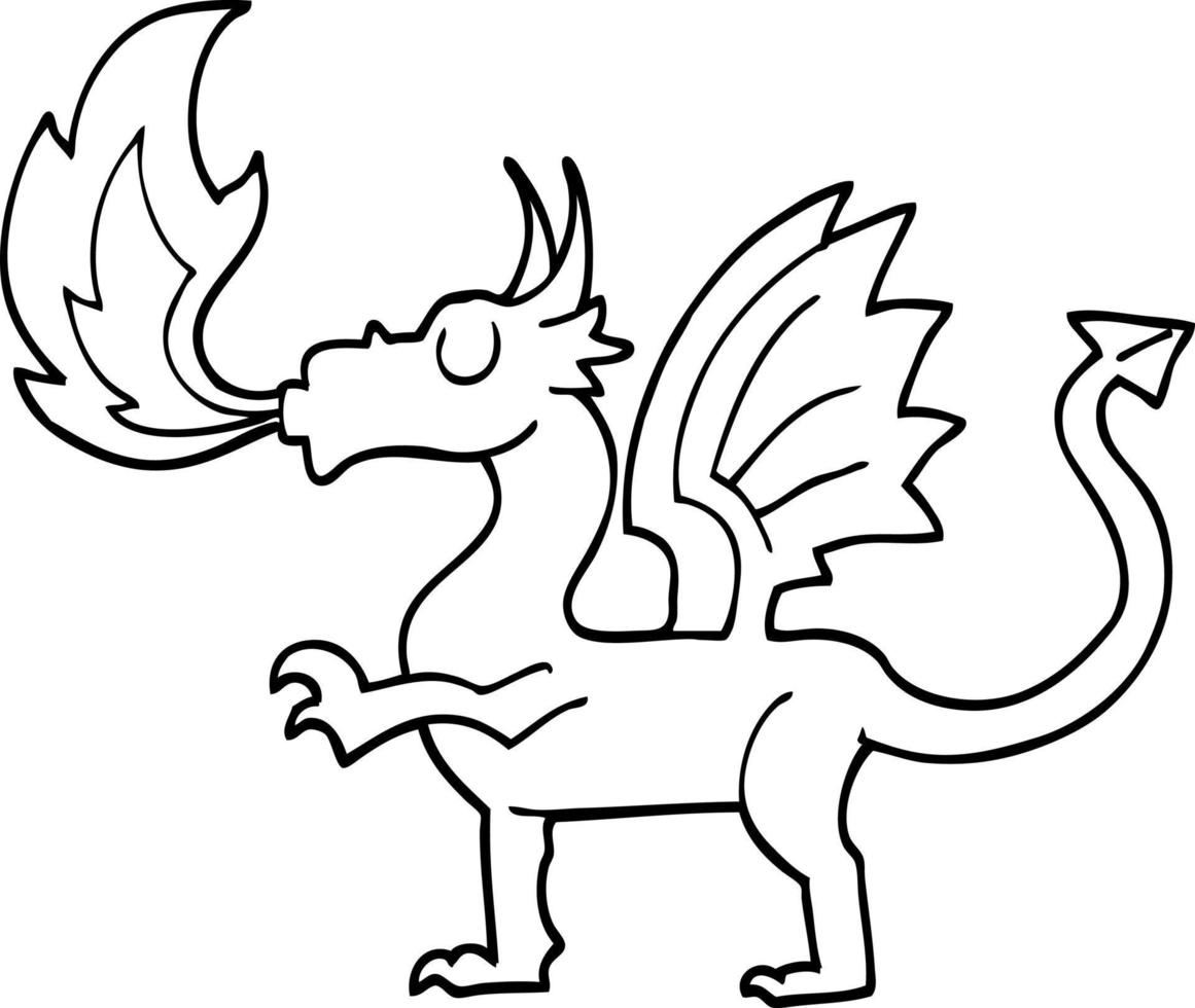 dragão vermelho preto e branco dos desenhos animados vetor
