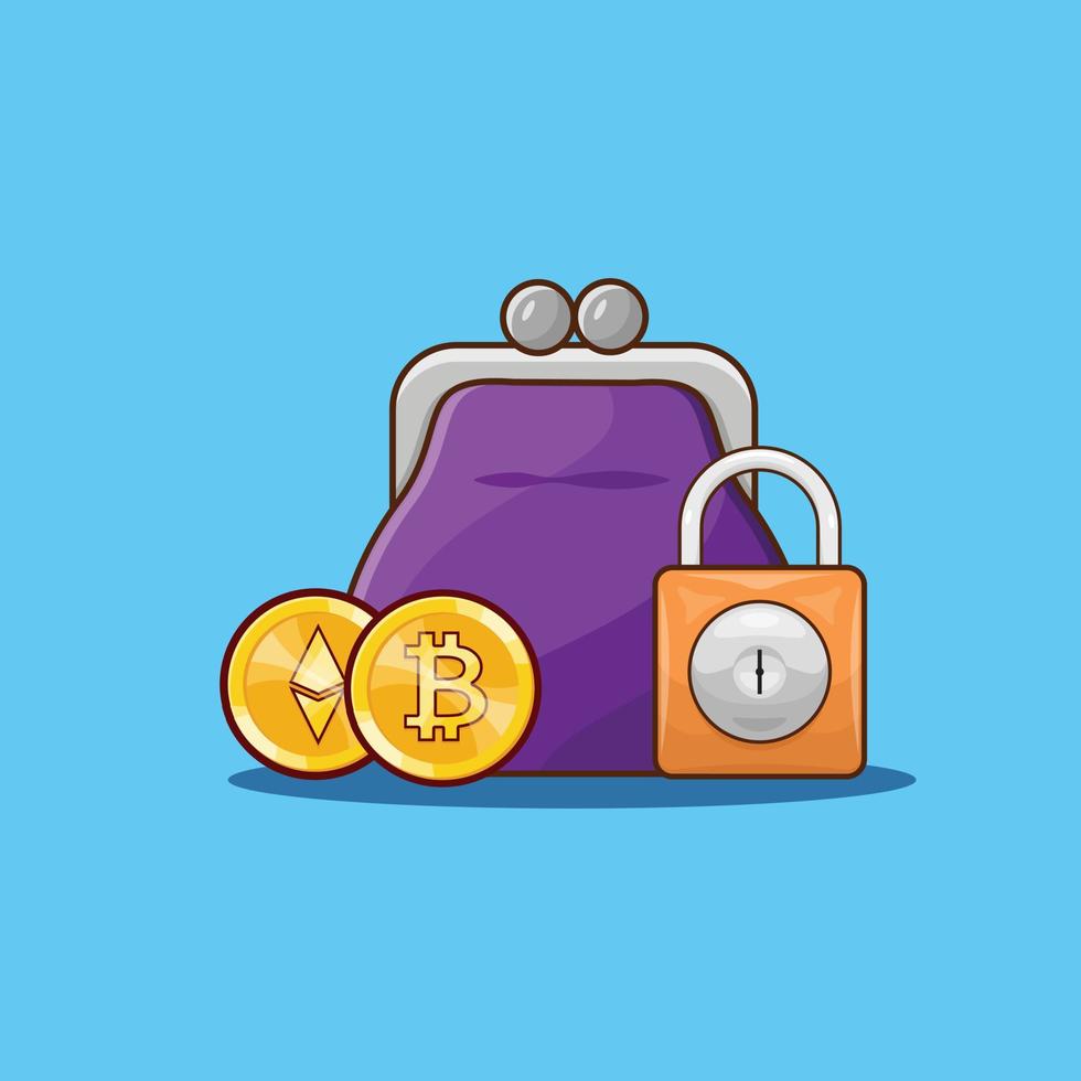 conceito de carteira de criptomoeda com vetor de ilustração de bolsa