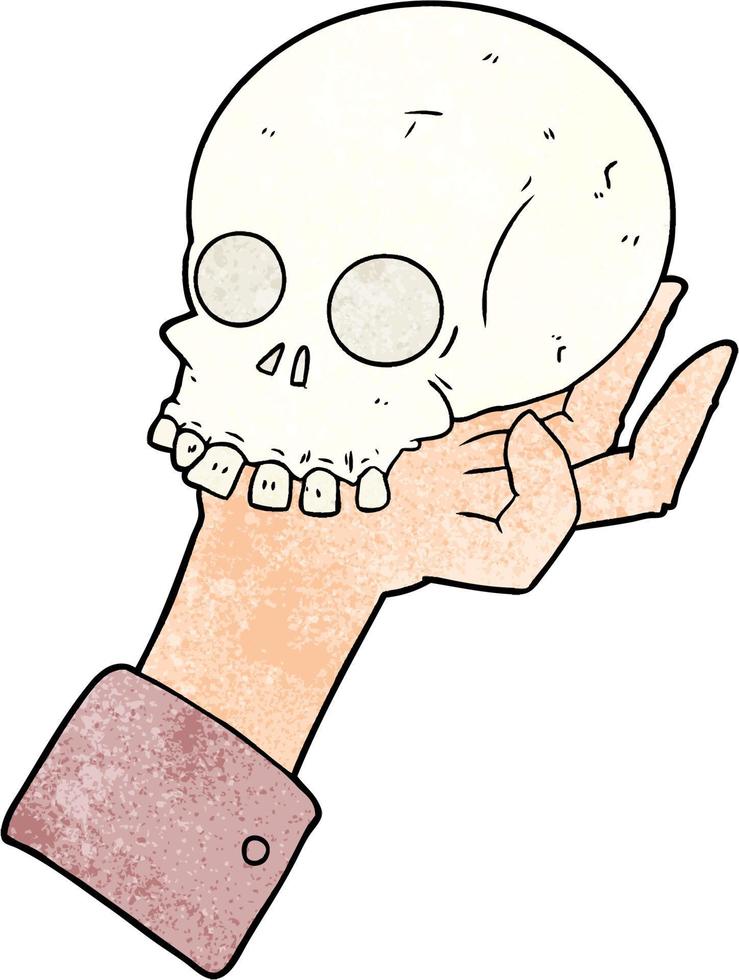mão de desenho animado segurando o crânio vetor