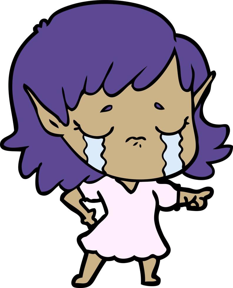 menina elfa de desenho animado chorando vetor