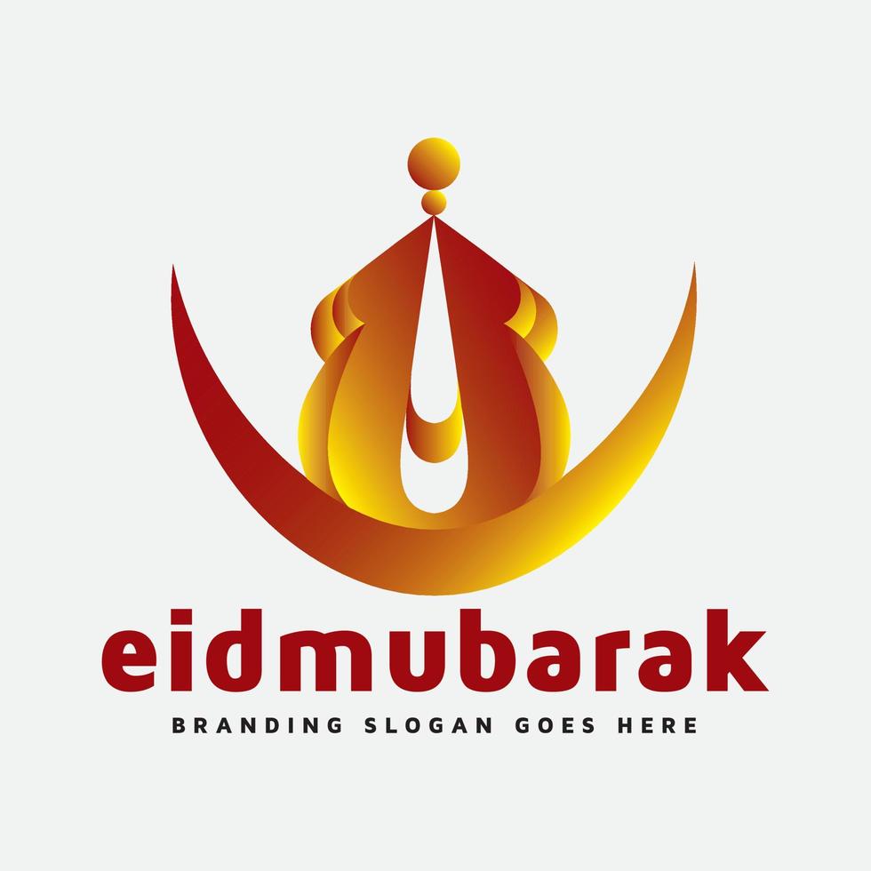 mesquita mundial e logotipo eid mubarak vetor