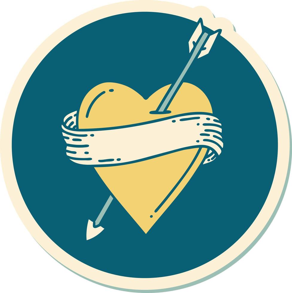 adesivo de tatuagem em estilo tradicional de um coração de flecha e banner vetor