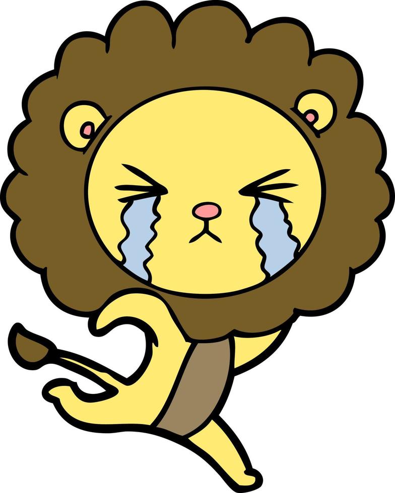 desenho animado leão chorando fugindo vetor