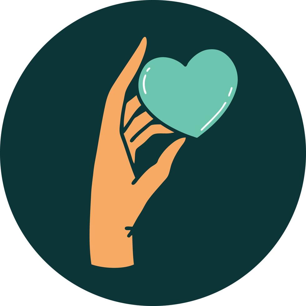 imagem de estilo de tatuagem icônica de uma mão segurando um coração vetor