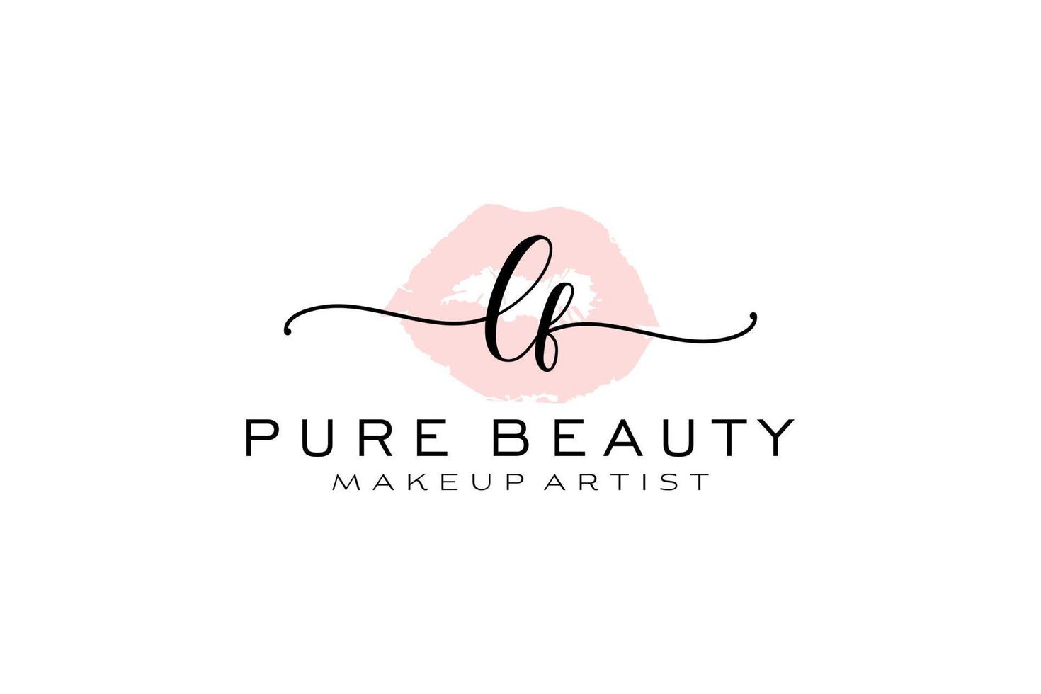 design de logotipo pré-fabricado de lábios em aquarela lf inicial, logotipo para marca de negócios de maquiador, design de logotipo de boutique de beleza blush, logotipo de caligrafia com modelo criativo. vetor