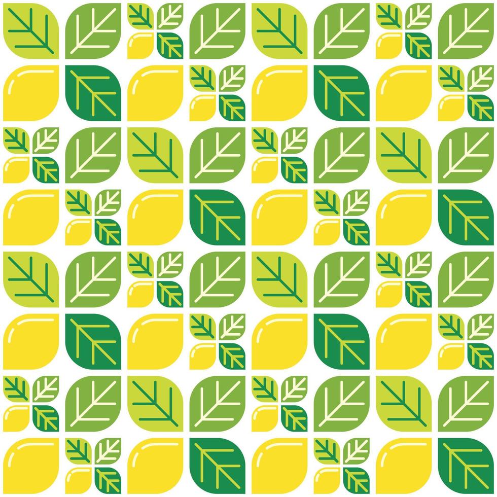 fundo e folhas com tema de limão amarelo. motivo de padrão geométrico de frutas sem costura. ilustração em vetor plana simples. limonada, limão, frutas cítricas e laranja. para cenários, capas, estampas e papéis de parede.