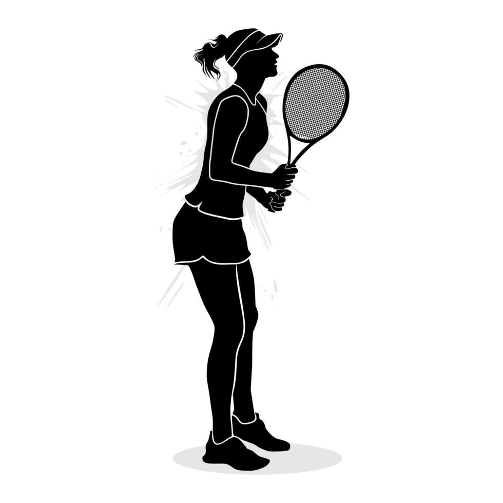 silhueta de uma tenista profissional isolada em um fundo branco vetor