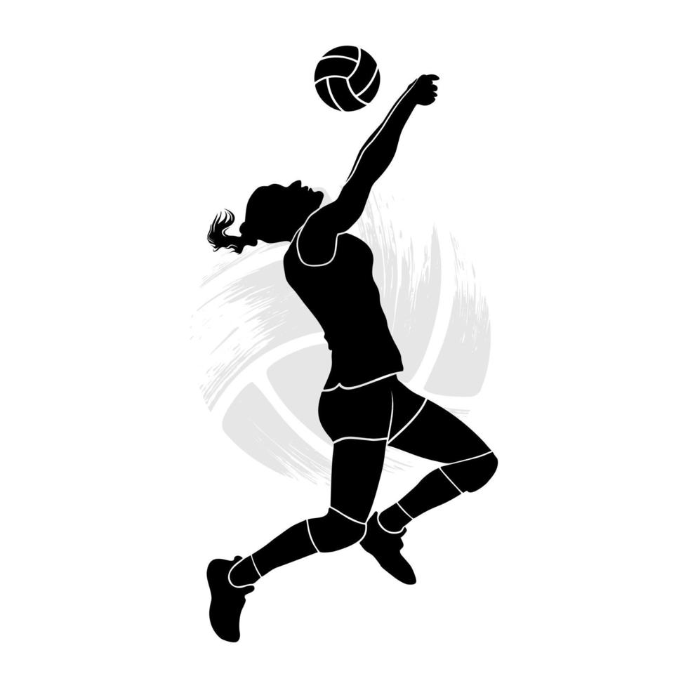 silhueta de uma jogadora profissional de vôlei feminino em ação. ilustração vetorial vetor