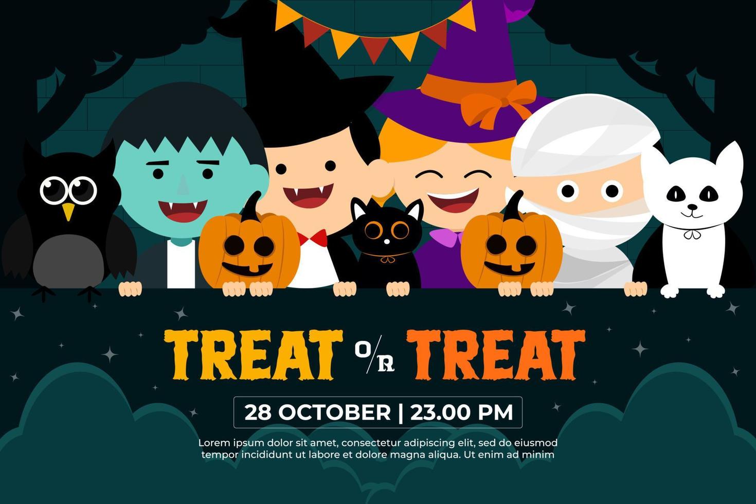 modelo de design gráfico de halloween simples e elegante que é fácil de personalizar vetor