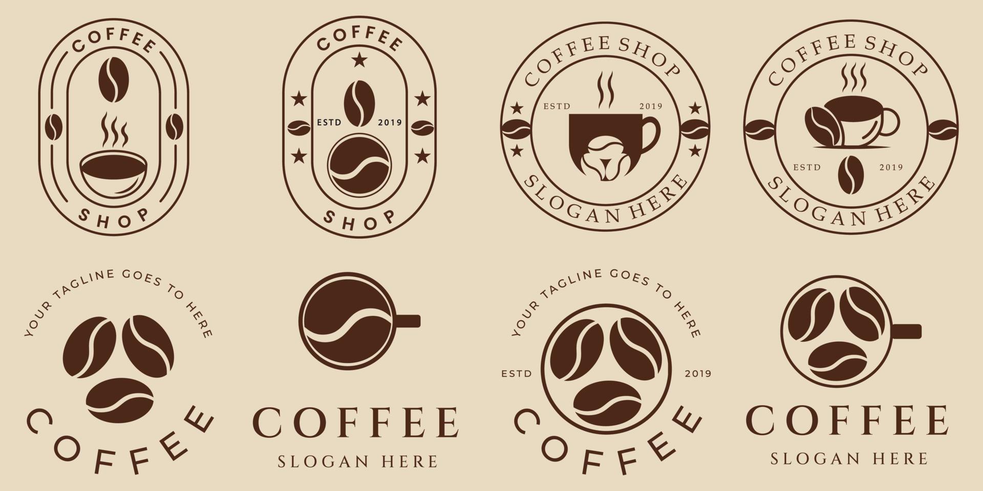 definir vintage de café, logotipo de arte de linha, ícone e símbolo, com design de ilustração vetorial de emblema vetor
