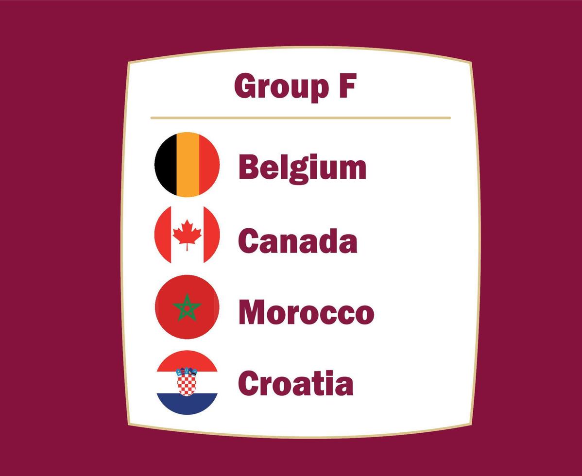 bélgica canadá croácia e marrocos bandeira emblema países grupo f símbolo design futebol final vetor ilustração de times de futebol