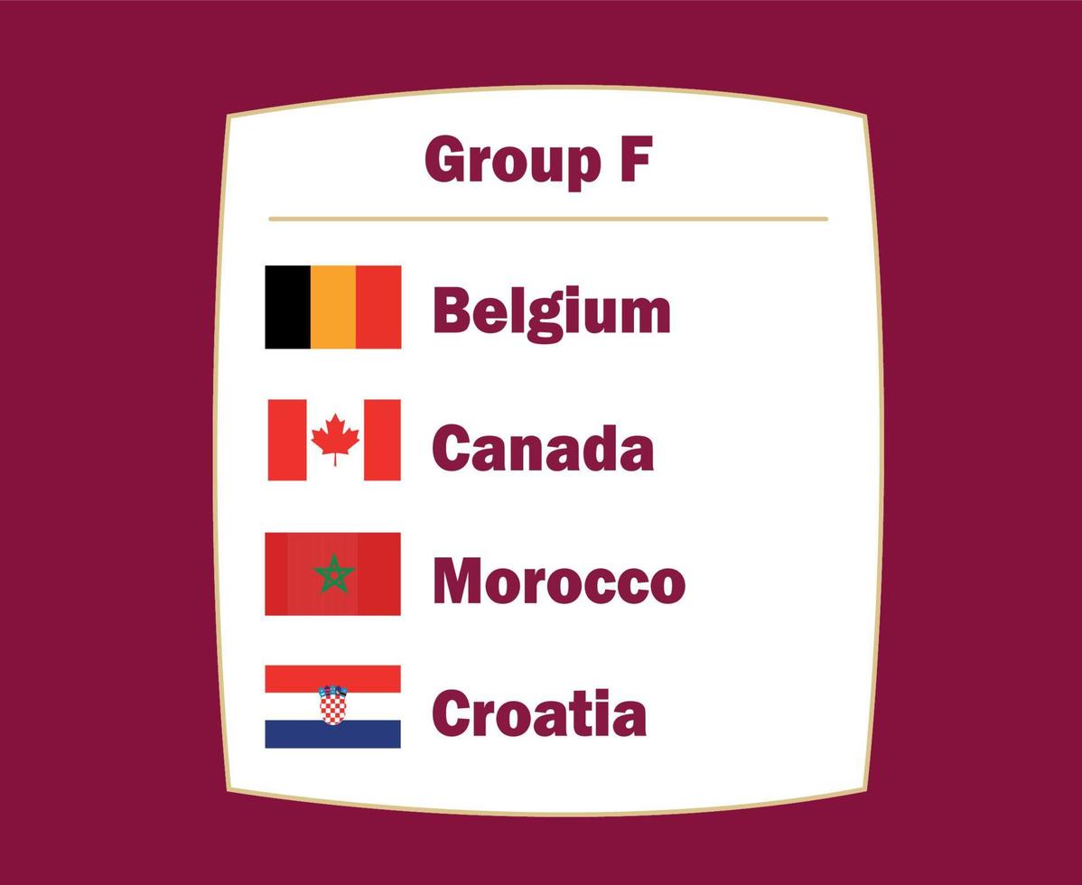 bélgica canadá croácia e marrocos emblema bandeira países grupo f símbolo design futebol final vetor ilustração de times de futebol