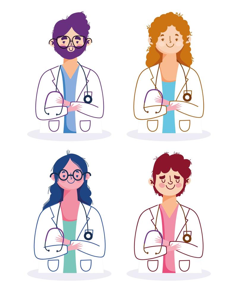 profissionais médicos femininos e masculinos vetor