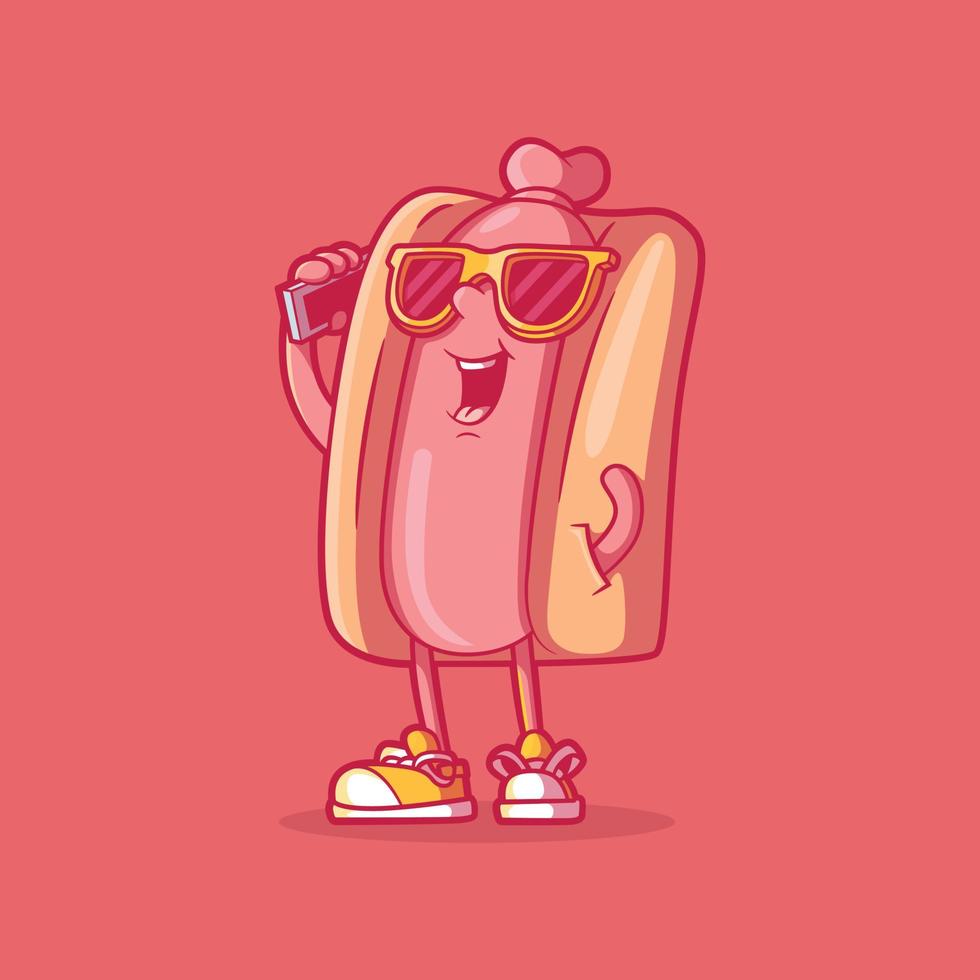 ilustração em vetor personagem cachorro-quente legal. estilo, engraçado, conceito de design de comida.