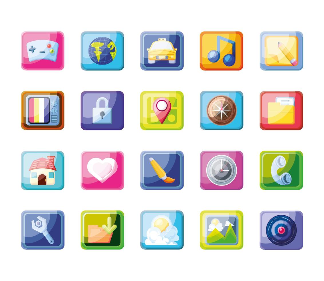 grupo de ícones de aplicativos móveis vetor