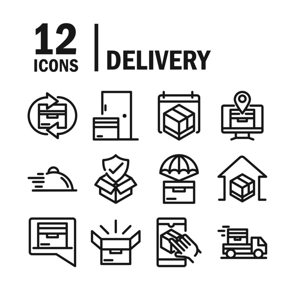 ícones de estilo de linha de entrega e logística vetor