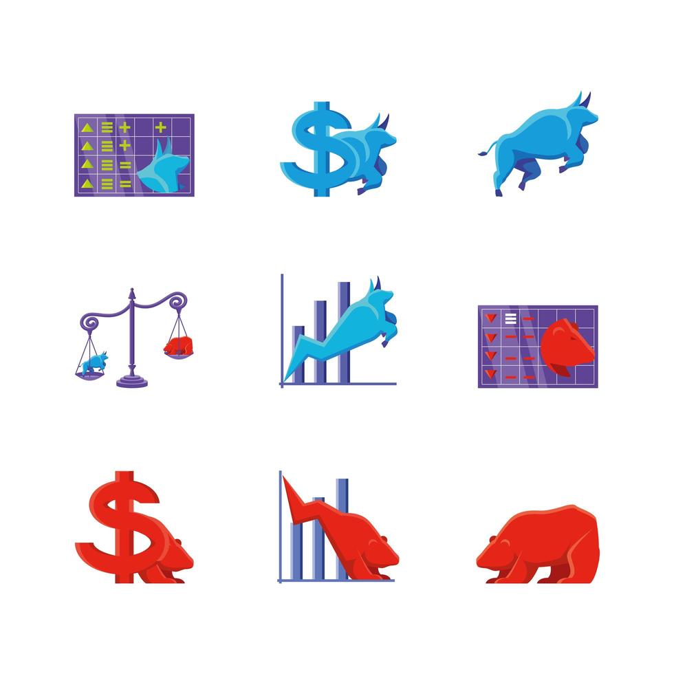 conjunto de ícones do mercado de ações vetor