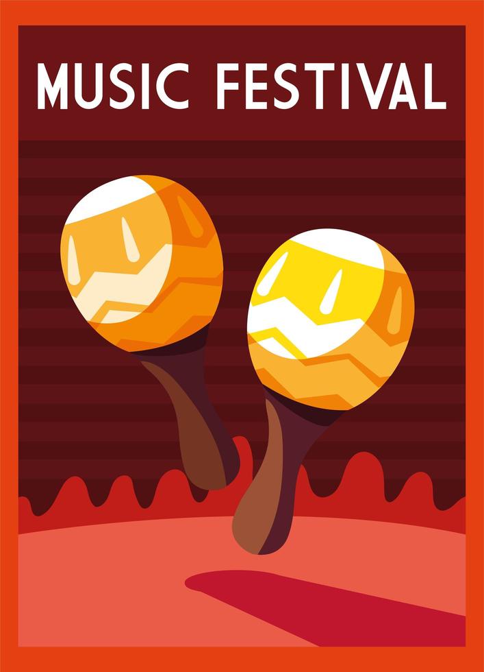 cartaz festival de música com instrumentos musicais maracas vetor
