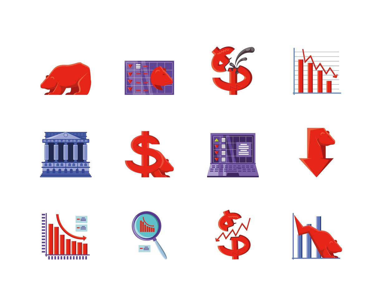 conjunto de ícones do mercado de ações vetor