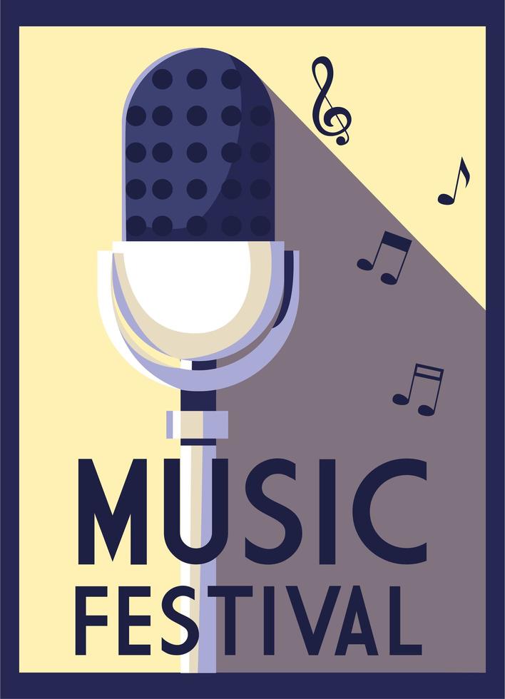 cartaz festival de música com microfone e notas musicais vetor