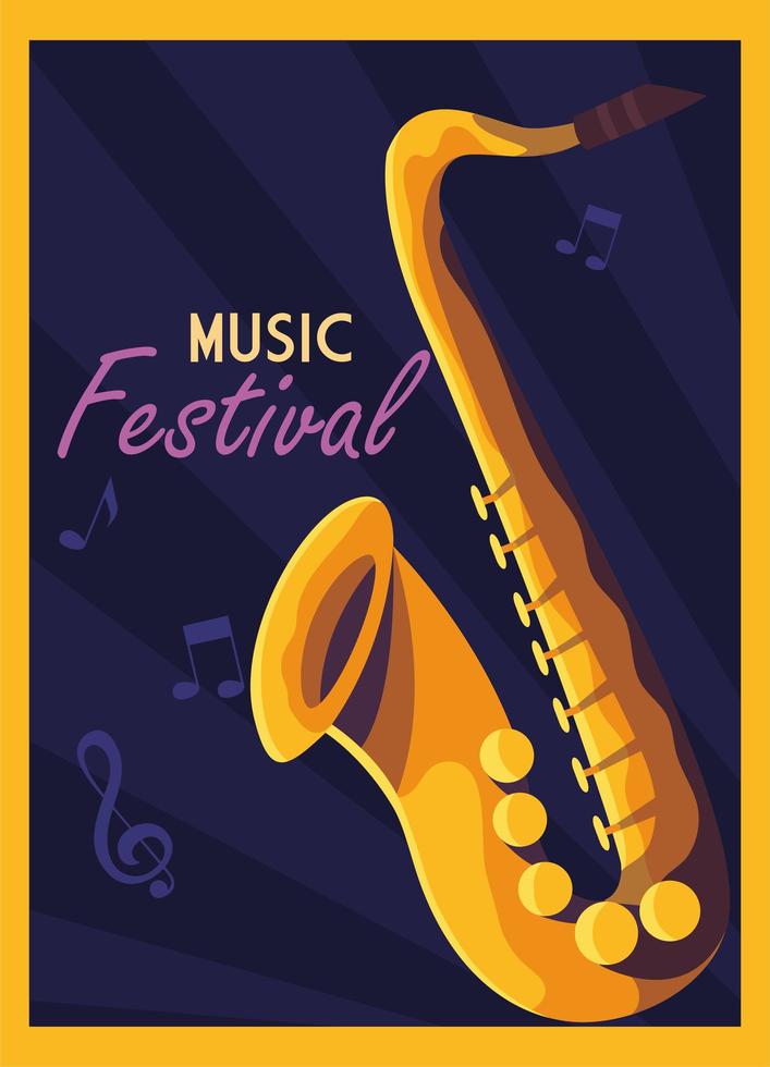 pôster festival de música com saxofone vetor