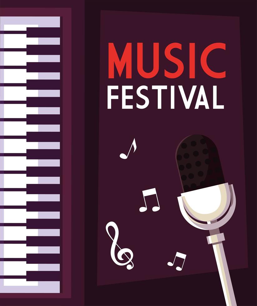 cartaz festival de música com piano e microfone vetor