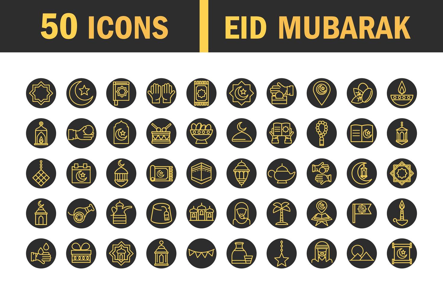 Conjunto de ícones tradicionais de celebração eid mubarak vetor
