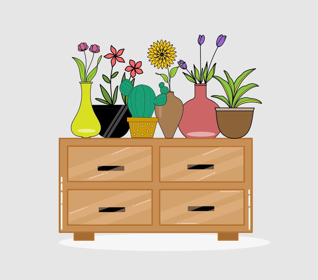 armário de ilustrações com plantas em casa interior vetor