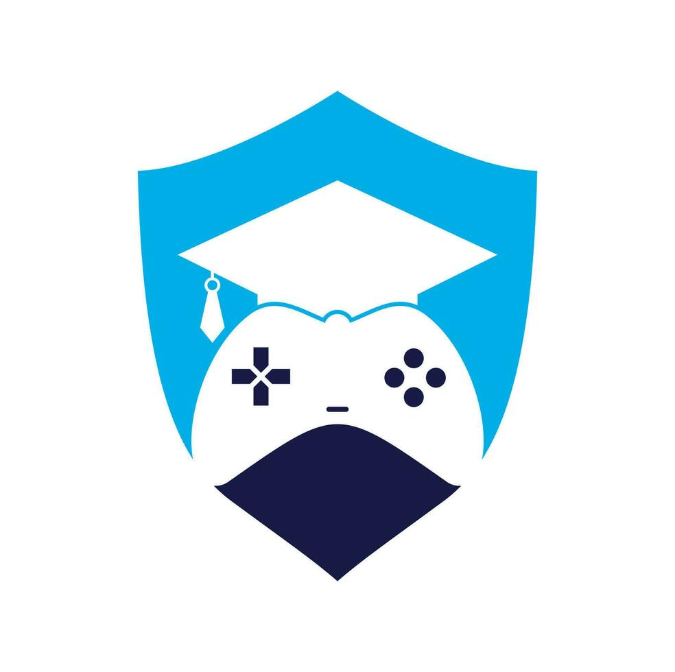 design de logotipo de vetor de educação de jogos. console de jogos com design de ícone de boné de formatura.