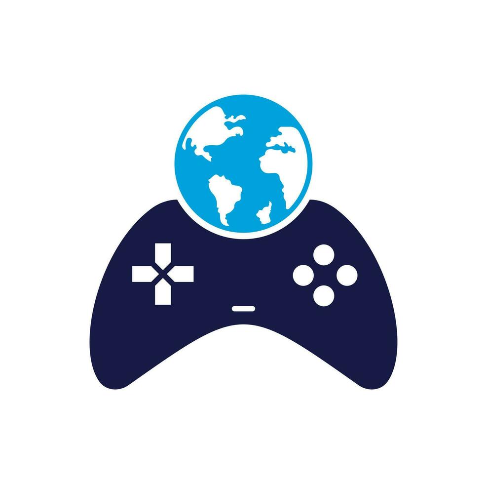 design de ícone do logotipo do globo do jogo. logotipo do mundo do jogador online. ícone de globo e stick de jogo vetor