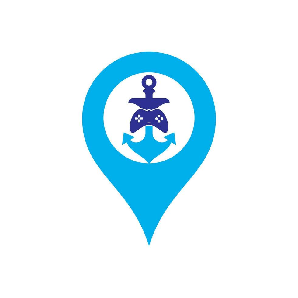 modelo de logotipo de conceito de forma de gps de âncora de jogo. joystick e logotipo de âncora. ícone de joystick e âncora. vetor