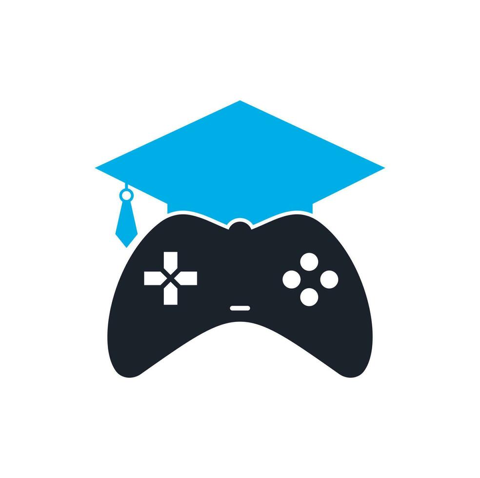 design de logotipo de vetor de educação de jogos. console de jogos com design de ícone de boné de formatura.