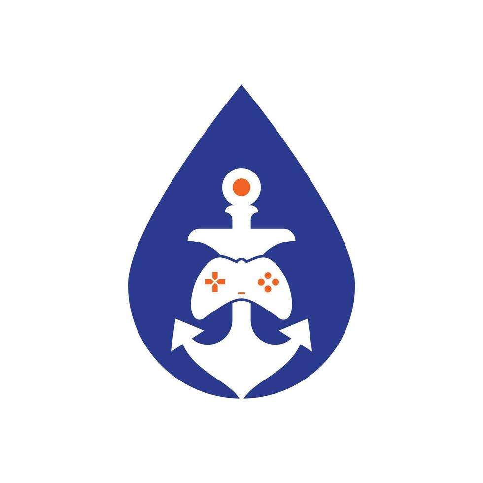 modelo de logotipo de conceito de forma de gota de âncora de jogo. joystick e logotipo de âncora. ícone de joystick e âncora. vetor