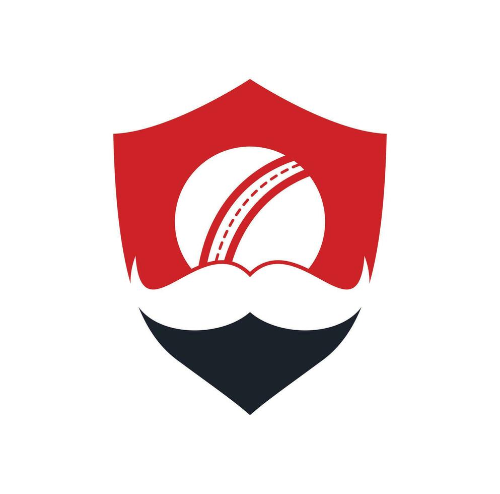 design de logotipo de vetor de críquete forte. design de ícone de vetor de bigode e bola de críquete.