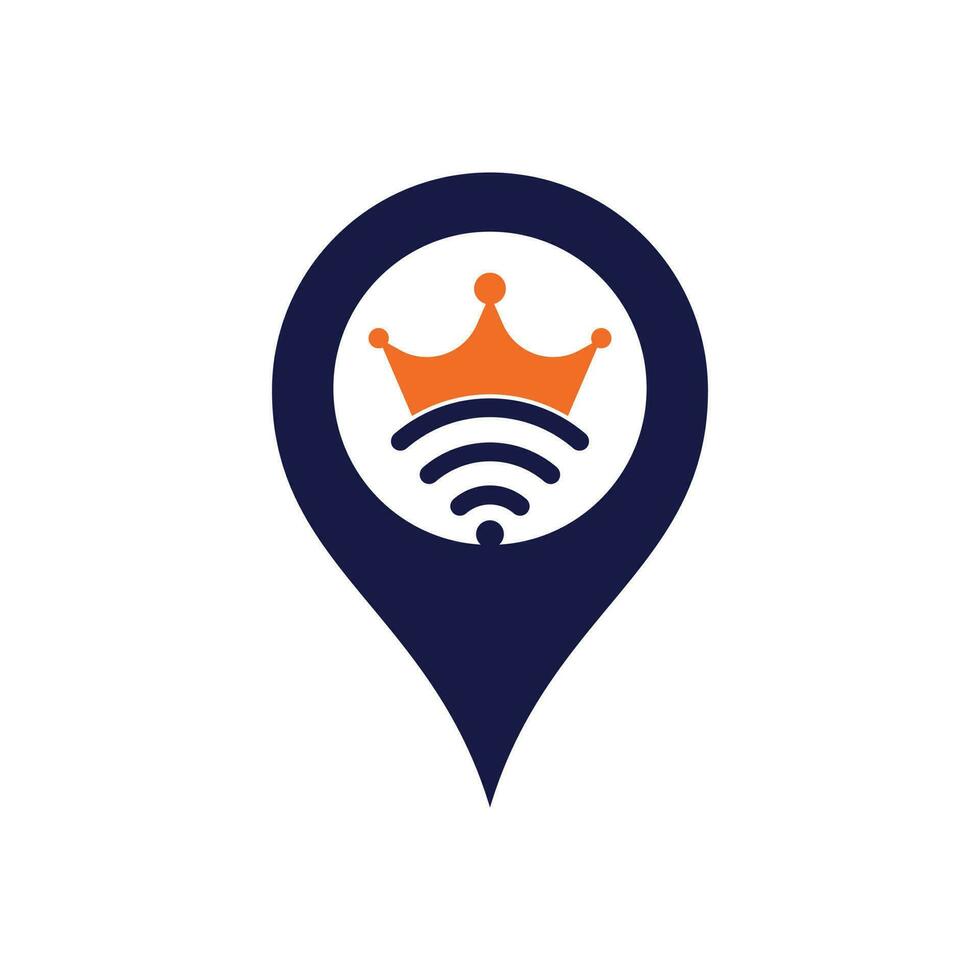rei wifi mapa pin forma conceito logotipo modelo vetor. coroa e modelo de logotipo de vetor wifi.