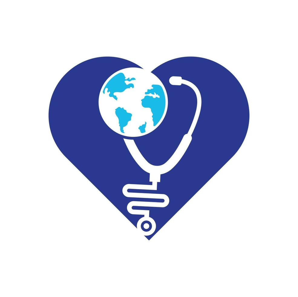 estetoscópio globo coração forma conceito logotipo design vector. design de modelo de logotipo médico mundial. vetor