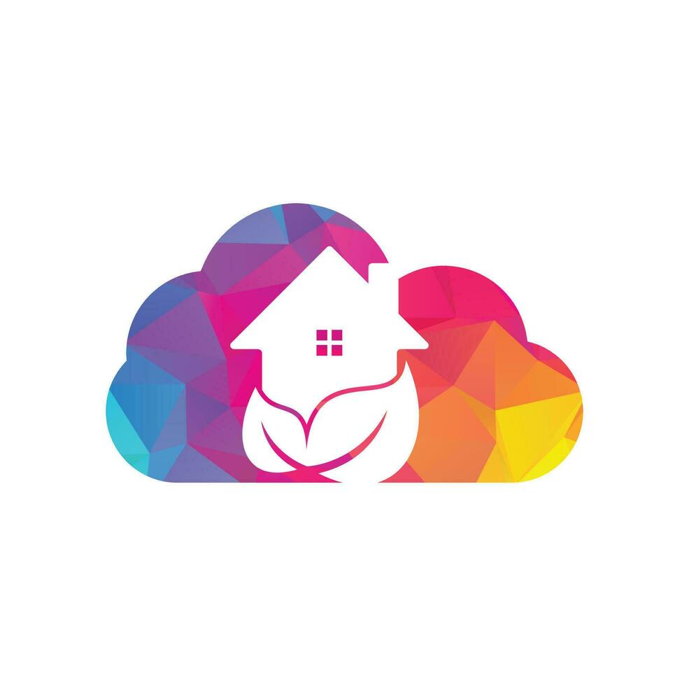 design de logotipo de vetor de conceito de forma de nuvem de folha em casa. ícone de casa fresca com design de logotipo de vetor de folha verde