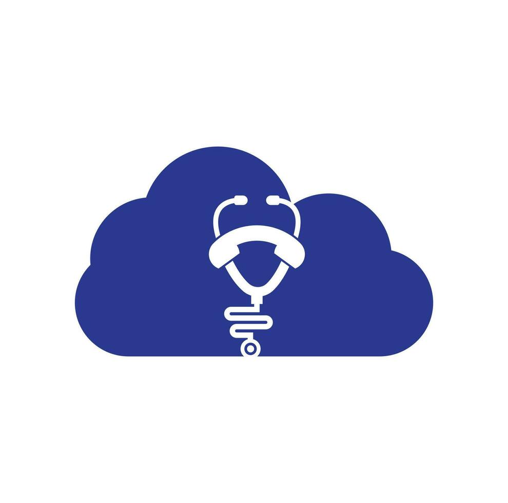 estetoscópio chamada nuvem forma conceito logotipo design ícone vector. ligue para o logotipo do médico. vetor