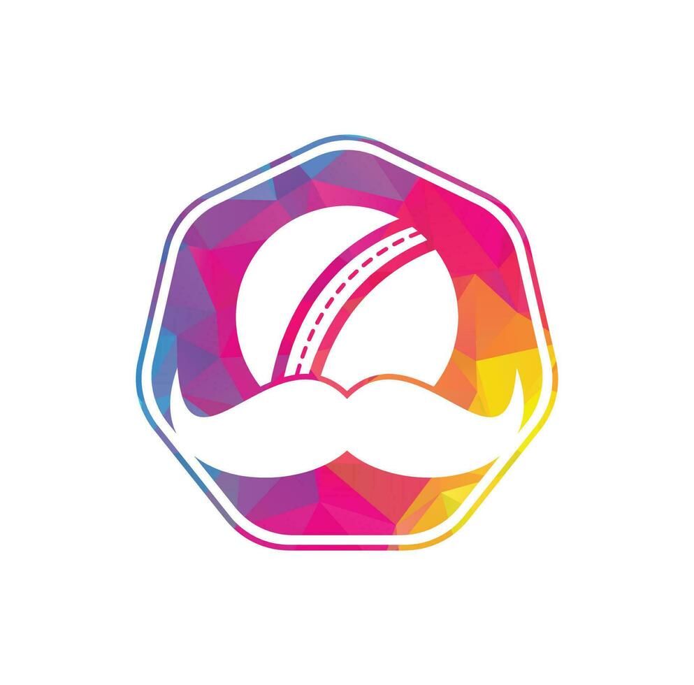 design de logotipo de vetor de críquete forte. design de ícone de vetor de bigode e bola de críquete.