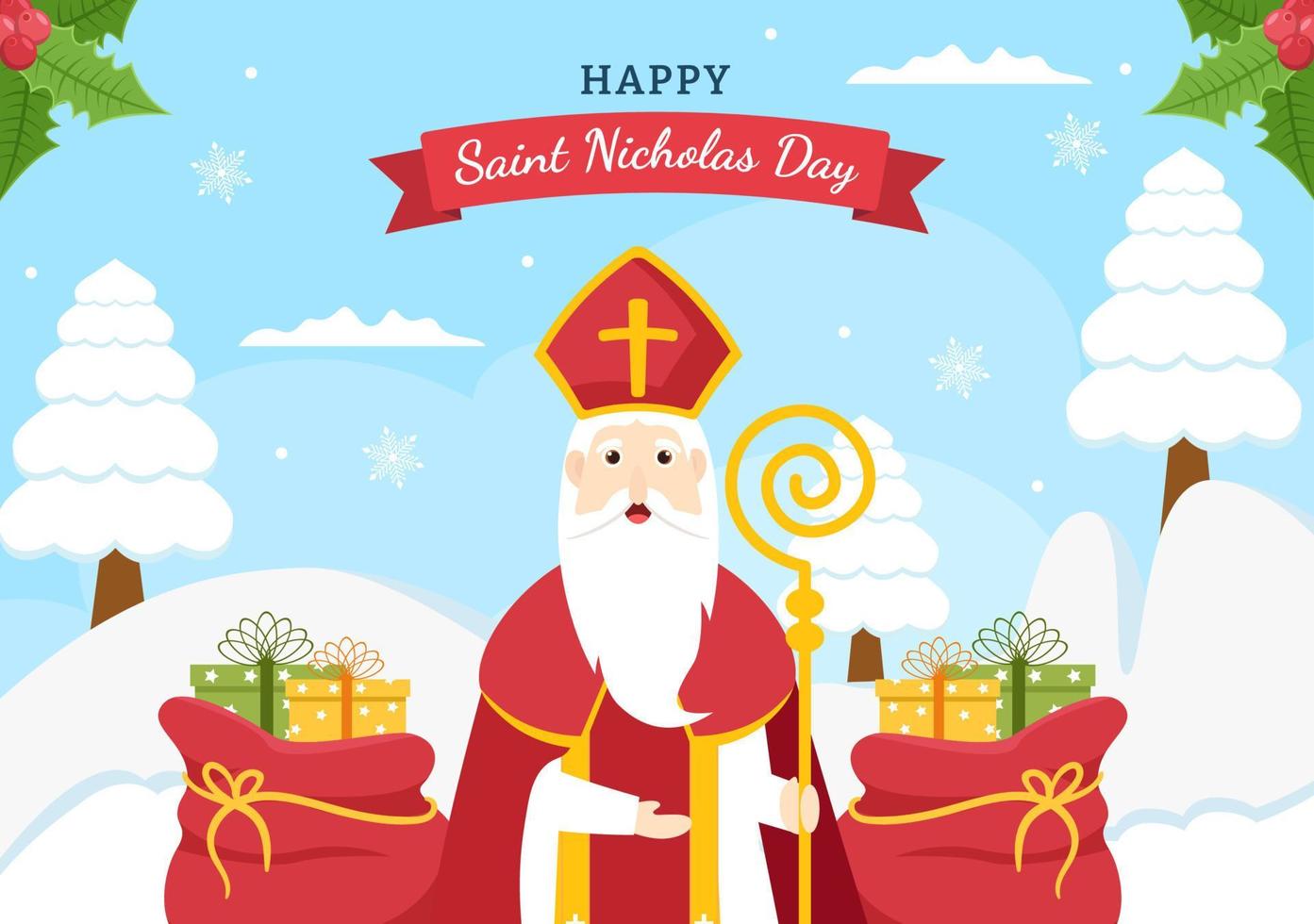 dia de são nicolau ou modelo de plano de fundo sinterklaas ilustração plana de desenhos animados desenhados à mão vetor