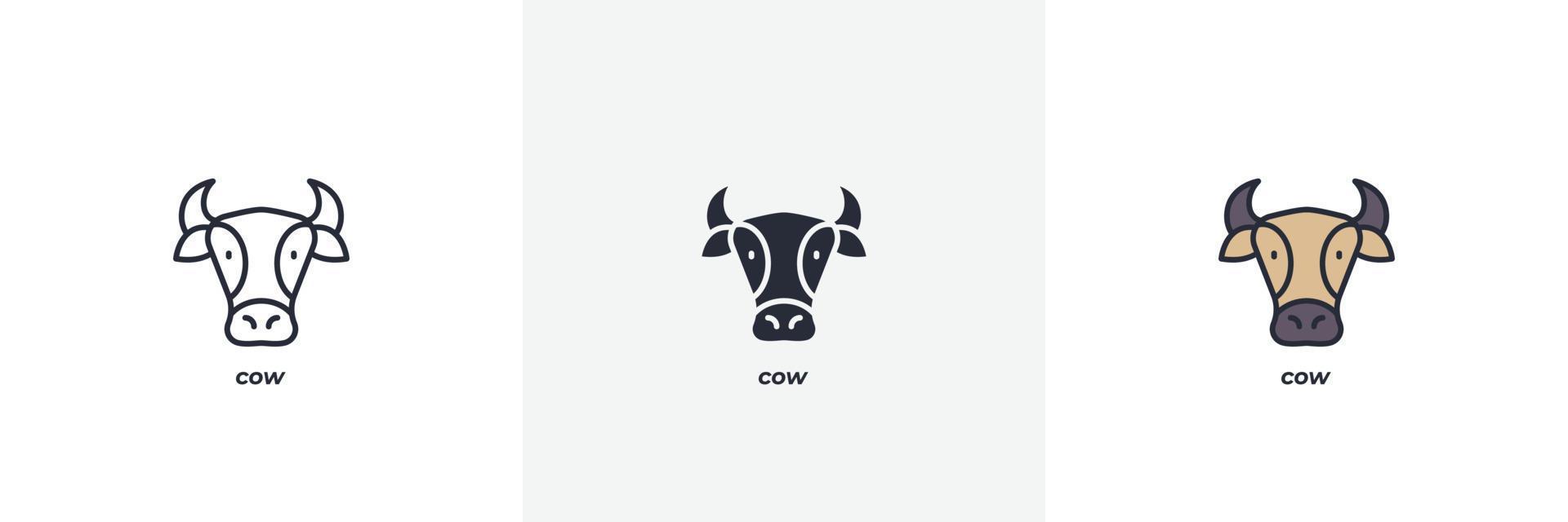 ícone de vaca. linha, versão colorida de contorno sólido e preenchido, contorno e sinal de vetor preenchido. símbolo de ideia, ilustração do logotipo. gráficos vetoriais