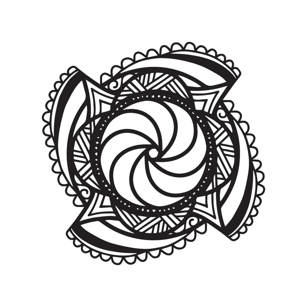 mandala circular padrão preto e branco, decorado com arte de mandala legal boêmia, flores de henna, rito mehndi e simétrico monocromático. mandal de página de livro para colorir, terapia anti-stress. vetor