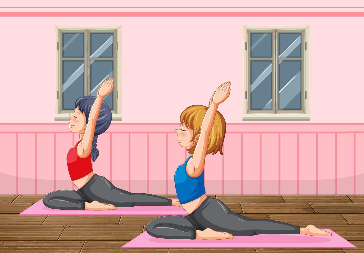 mulheres fazendo yoga em casa vetor