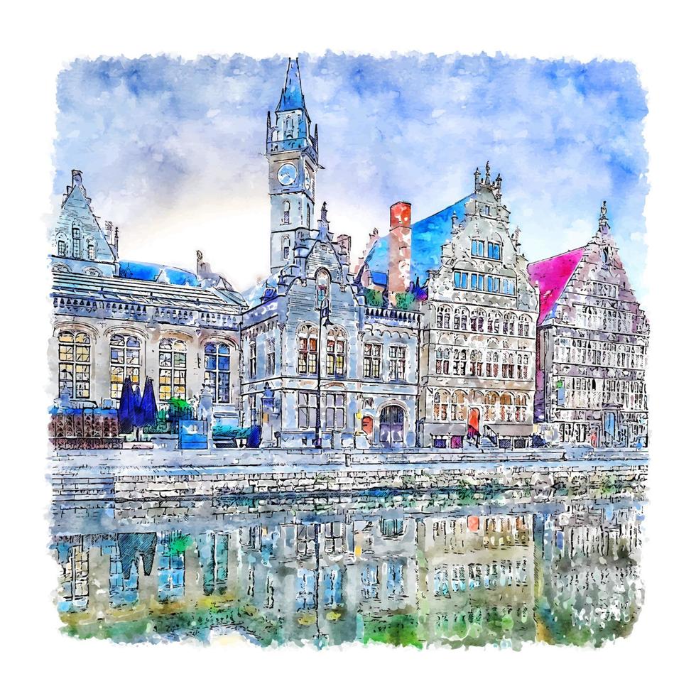 gent bélgica esboço em aquarela ilustração desenhada à mão vetor