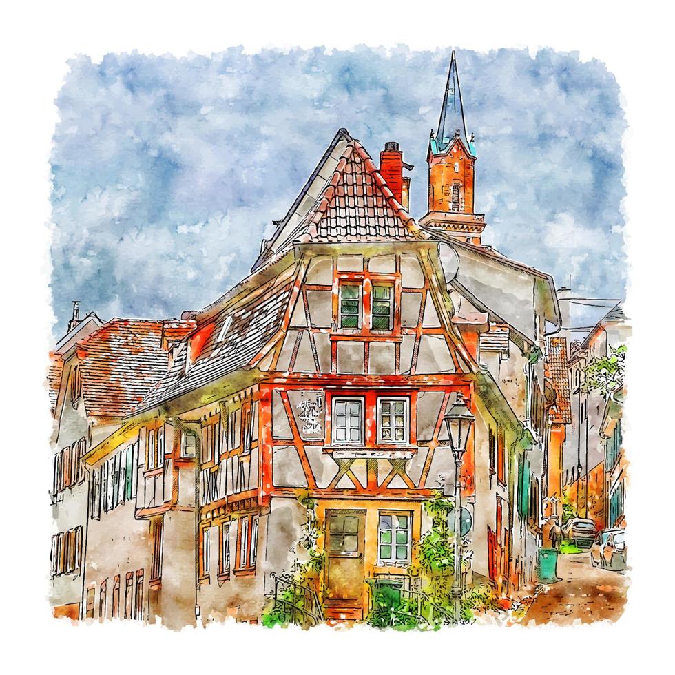 Weinheim Alemanha esboço em aquarela ilustração desenhada à mão vetor