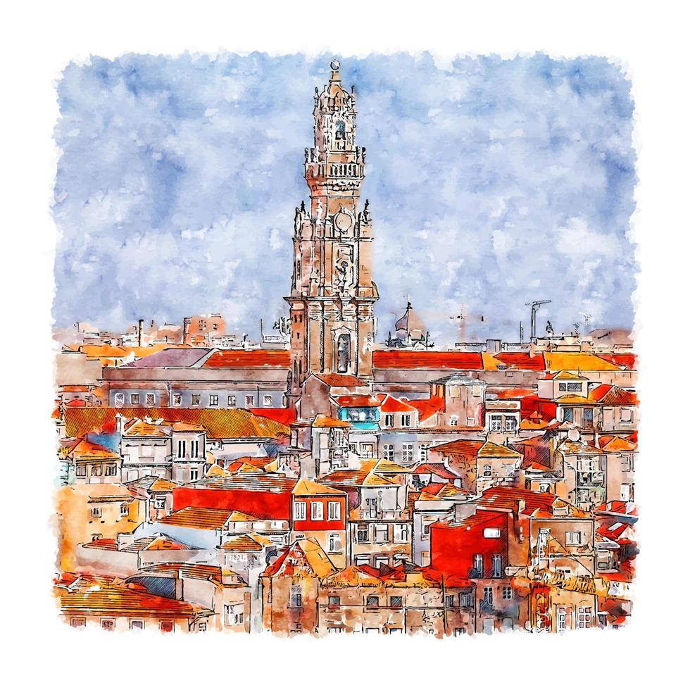 porto portugal esboço em aquarela ilustração desenhada à mão vetor