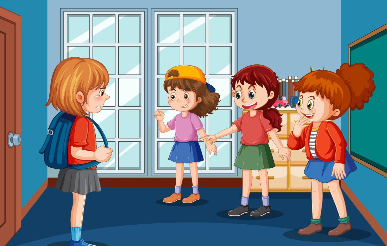 bullying escolar com personagens de desenhos animados de estudantes vetor