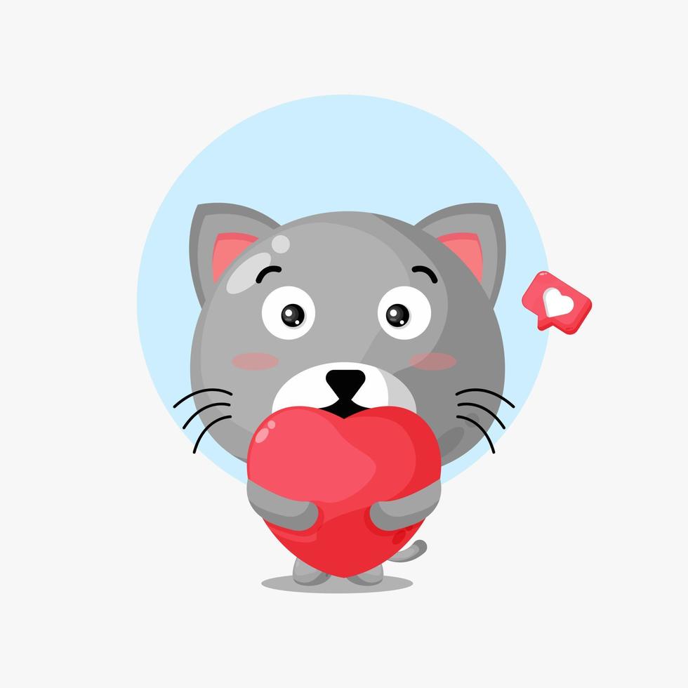 gato fofo abraço amor coração ilustração de ícone de desenho animado vetor