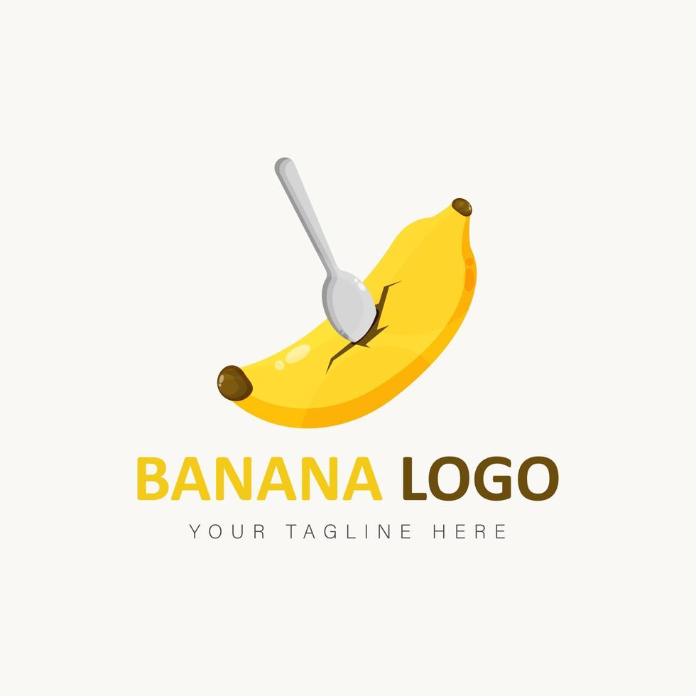banana com ilustração de ícone de estilo de desenho animado de logotipo de colher vetor